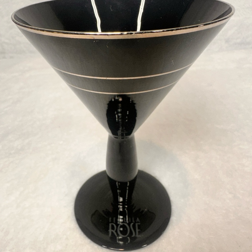Rare Vintage Tequila Rose Black Martini Cocktail Glass with Silver Trim Accents